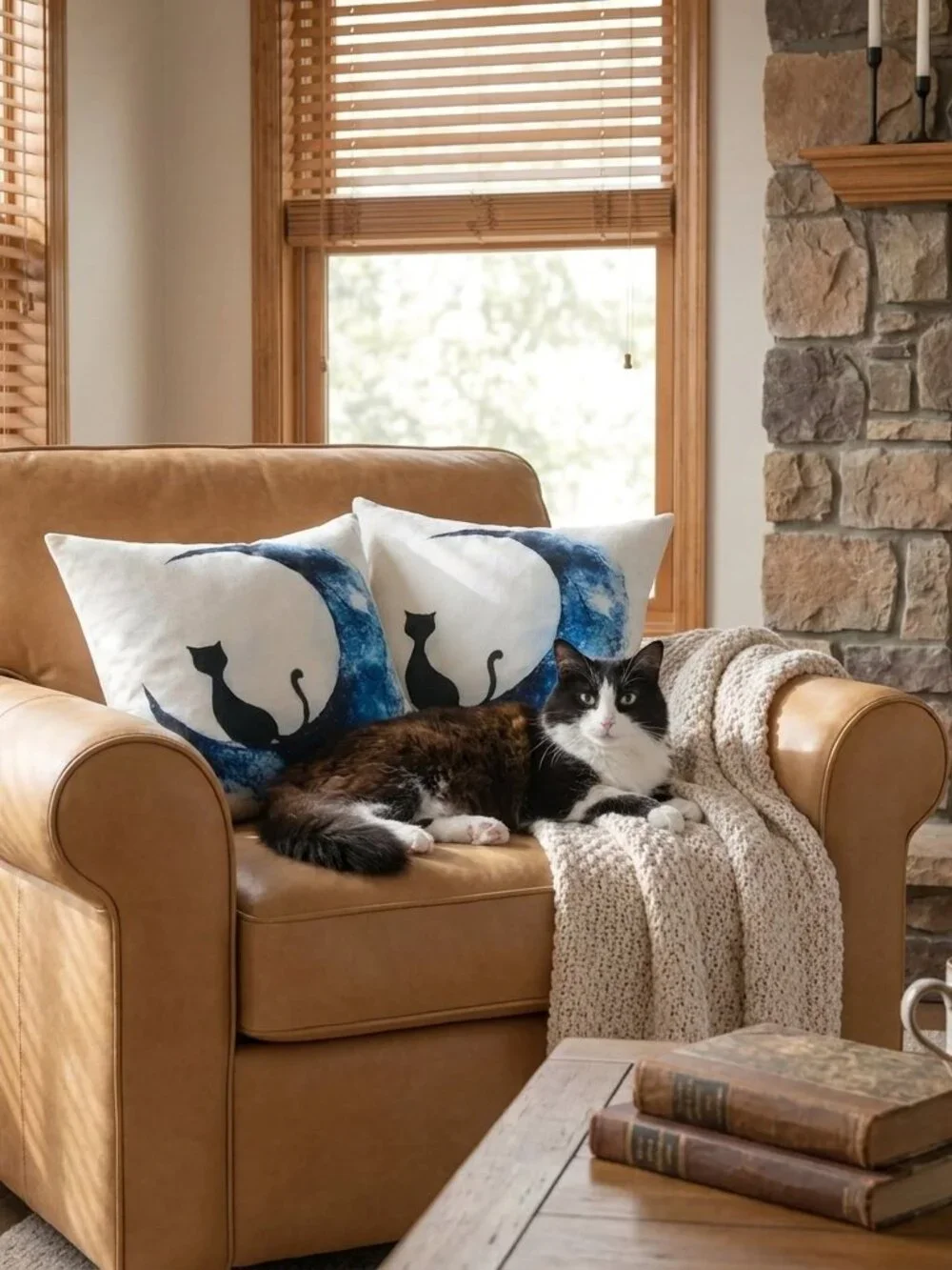 Set 2 Black Cat Blue Moon Watercolor Pillow Cushion Covers 18x18 Whimsigoth